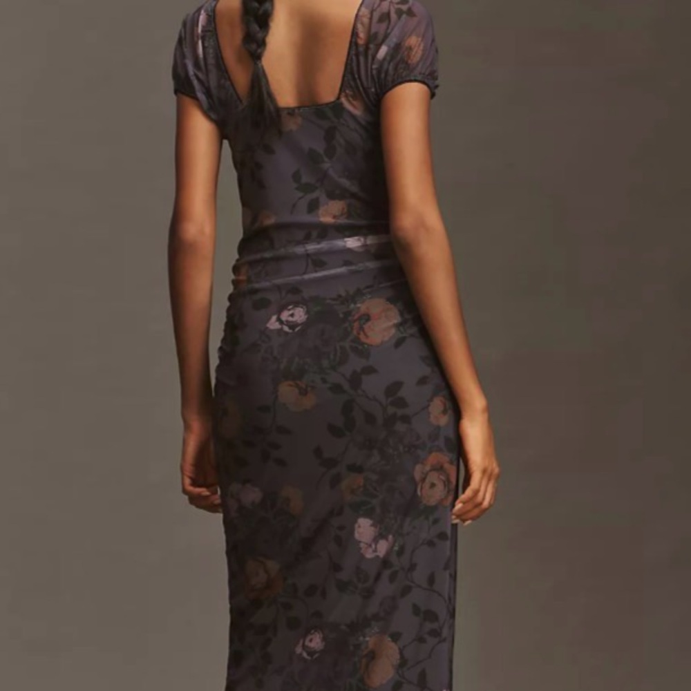 Anthropologie Maeve Puff-Sleeve Square-Neck Mesh Midi Dress Medium - Picture 2 of 4